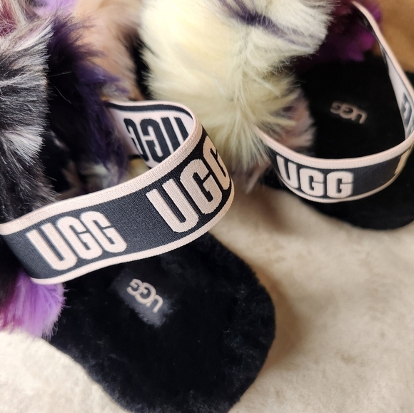 UGG Oh Yeah Tie Dye Magnolia Purple Black White Sling Back Furry Slipper… - Picture 7 of 14
